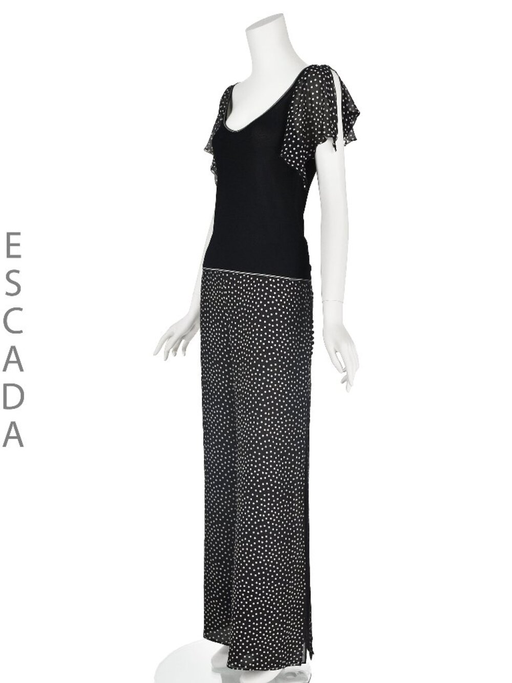 ESCADA Vintage Black Chiffon Palazzo Pants & Top w Flutter Sleeves SZ S/M